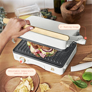 Beautiful 2-in-1 Panini Press & Grill, 1200W, EverGood Ceramic Nonstick Removable Plates, Adjustable Floating Hinge, Sage Green or White Icing, 10.25