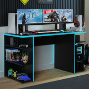 Madesa Large Modern Gaming Computer Desk, 53 Inch, 5 Shelves, Cable Management, Black Blue, 9409221CF