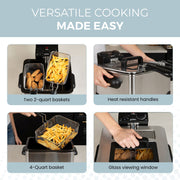Alpha Living Electric Deep Fryer, 4.5L Capacity, Stainless Steel, Adjustable Temperature Control, Timer, 3 Baskets (Two 2-Quart, One 4-Quart), Viewing Window Lid, ED-1400