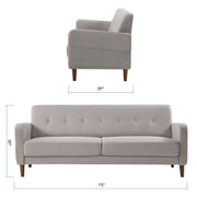 Mellow MLSF-AD-LG-3P Adair Mid-Century Modern Loveseat with Armrest Storage Pockets, Light Grey