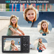 Saneen K8 Digital Camera 4K UHD Point and Shoot with 16X Digital Zoom Black (64MP )