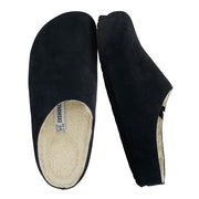 CUSHIONAIRE Heath Genuine Suede Mens Slippers with Faux Fur Lining, Memory Foam, Indoor Outdoor, Black 8