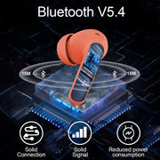 Aptkdoe Wireless Earbuds, Bluetooth 5.4, Bass Stereo, Noise Cancelling Mic, LED Display, 36H Playtime, IP7 Waterproof, In-Ear Earphones, Orange A90