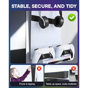 Atzeste PS5 Wall Mount Kit with 2-in-1 Dual Controller Fast Charging Station, Floating Shelf Holder, 9 RGB Light Modes, White, AZC505