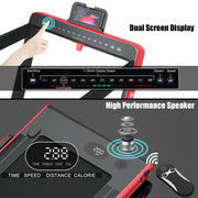 Costway SP37067RE SuperFit 2.25HP 2 in 1 Dual Display Folding Jogging Machine Treadmill W/Bluetooth Speaker Red