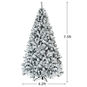 Costway CM22068 Unlit Premium Snow Flocked Hinged Artificial Christmas Tree with Metal Stand 7.5 ft.