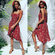 Pudcoco Women Sexy Dress Floral Sleeveless Midi Dresses Ladies Casual Party Beach Summer Dress Female Sundress, Red, L