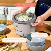Beautiful 6-Cup Digital Electric Rice and Grain Cooker with EverGood Ceramic Nonstick Coating, Porcini Taupe, Glass Lid, 4 Preset Functions, 29160