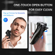 Sejoy Electric Razor for Men, 3D Rotating Heads, Pop-Up Trimmer, IPX7 Waterproof, 1400mAh Battery, Floating Cutting Head, Black