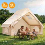 Qunler Inflatable Camping Tent, Rapid 5-Min Setup, Waterproof 210D Oxford Fabric, Windproof Cabin Shelter, Beige, Fits 4-6 People
