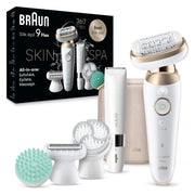 Braun Silk-epil 9 Flex SkinSpa Epilator with Fully Flexible 360 Pivoting Head, 40 MicroGrip Tweezers, Wet and Dry Use, White/Tinted Gold, SES9-481 3D