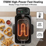 Bluebow Electric Deep Fryer, 3.2QT Oil Capacity, 1700W Immersion Heating, Adjustable Temperature, Stainless Steel with Viewing Window Lid, HD3301