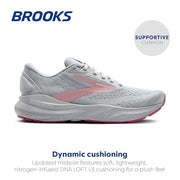 Brooks Women's Adrenaline GTS 24 Running Shoe, Supportive Cushioning, Alloy White Zephyr, Size 6 M, 120426-019
