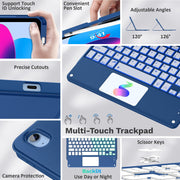 MoKo iPad Keyboard Case for A16 11th Gen 11in and 10th Gen 10.9in, Detachable Bluetooth Keyboard with 7-Color Backlight, Multi-Touch Trackpad, Pencil Holder, Navy Blue