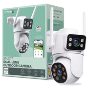 Merkury Innovations MI-CW084-199W Smart Outdoor Camera 1080p - Dual Lens Pan-Tilt Security Cam, White (1-Pack)