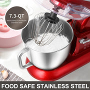 COKLAI Kitchen Electric Stand Mixer, 7.3QT Stainless Steel Bowl, 6 Speed Settings, Aluminium Die-Casting Head Shell, Red, CKKM-668R