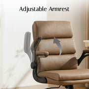 TMV Ergonomic Executive Desk Chair, Tan PU Leather, Adjustable Arms, Swivel, Rocking Function