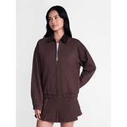 Madden NYC Women's Cotton Twill Bomber Jacket, Relaxed Fit, Cropped Length, Brown, Zip-Up Closure