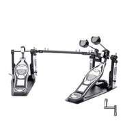 Vaisoeny Double Bass Drum Pedal with Double Chain Drive, Adjustable Rebound and Hammer Angle, Non-Slip Base, Black and Silver, JKC10