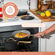 Beautiful by Drew Barrymore 18-Piece EverGood Ceramic Nonstick Cookware Set with Strainer Lids and Utensils, Black Sesame, Gold Handles, Oven Safe 29333
