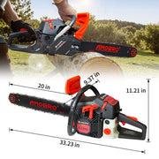 Amobro TimberMaster Gas Chainsaw, 62CC HyperCut Engine, 3HP, 20-Inch Bar, 0.325-Inch Chipper Chain, QuickStop Brake, Triple Shock Absorption, Black