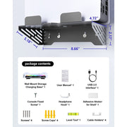 Atzeste PS5 Wall Mount Kit with 2-in-1 Dual Controller Fast Charging Station, Floating Shelf Holder, 9 RGB Light Modes, White, AZC505