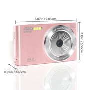 KEEPBERRY 4K Compact Digital Camera, 44MP Sensor, 16x Optical Zoom with Auto Focus, Lightweight Pink, 64GB Memory Card