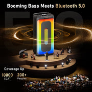 JYX Portable Bluetooth Party Speaker, 40W Deep Bass, RGB Light Show, Dual Wireless Microphones, 8-Hour Playtime, Black, T30-T