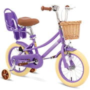 KORIMEFA Girls Bike, Adjustable Seat, Removable Training Wheels, Dual Brakes, Full Chain Guard, Wide Pneumatic Tires, Basket, Doll Seat, 20 Inch