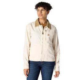 Carhartt Women's Iconic Crawford Detroit Work Jacket, Rugged Flex Stretch Canvas, Natural, Loose Fit, Corduroy-Lined Collar, 2X, 106208