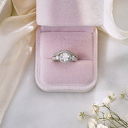 JeenMata 2 Carat Moissanite Round Cut Bridal Wedding Ring Set, Vintage-Inspired Halo Design, 18K White Gold Plated
