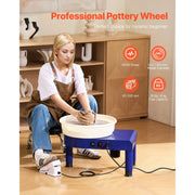 KFFKFF 14-Inch Pottery Wheel with Adjustable Speed, Foot Pedal Control, Height-Adjustable Legs, Detachable Basin, Complete 16-Piece Tool Kit, Blue, LSFD-515