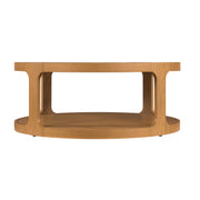 My Texas House Haven Round Coffee Table, 40-Inch Wood Top, Warm Brown Finish, Drum-Style Base, Open Lower Shelf, MT65250047100A7