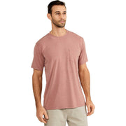 Free Fly Men's Bamboo Flex Pocket T-Shirt, Relaxed Fit, UPF 30+ Sun Protection, Heather Brick, Small, Nylon/Spandex Blend, M-B-FLXTEE