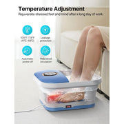 ALLJOY Collapsible Foot Spa Bath Massager with Adjustable Heating, Oxygen Bubble Jets, Remote Control, Timer, Pumice Stone, Foldable Design, Blue-White