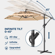 TASKBAY 10ft 3-Tiered Cantilever Patio Umbrella with Solar LED Lights, Triple Vented Top, Beige, HY21LT-Beige
