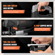 Naipo Engindot Corded Electric Jigsaw, 800W 6.7 Amp, 6 Variable Speeds, 4 Orbital Settings, Laser Guide, LED Light, Adjustable Bevel Base, Includes 6 Blades, PJS02A
