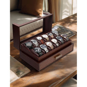 KAMIER High End Wooden Watch Box, 12 Slot Watch Case with Drawer, Acrylic Lid, 2-Layer Jewelry Storage, Brown