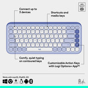 Logitech POP Icon Keys Wireless Bluetooth Keyboard, Lilac and Off-White, Multi-Device Easy-Switch, Programmable Action Keys, Compact Design