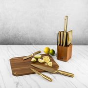 Thyme & Table 12-Piece Knife Block Set with Stainless Steel Blades, Gold Finish Handles, Acacia Wood Block