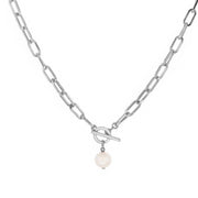 unbranded 6SSN-011789 925 Italian Paperclip Toggle Necklace with 12mm Freshwater Cultured Pearl, 18