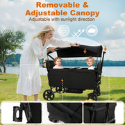 Vomeast Wagon Stroller, Spacious 2-Seater with Adjustable Canopy, 5-Point Harness, Foldable Cargo Mode, Black