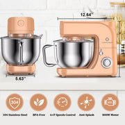 LINKChef SM10280-US-PE Stand Mixer, 5.3QT 800W 6+P Speeds with Whisk, Dough Hook and Beater, Peach