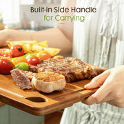 Astercook Bamboo Cutting Board Set, 4-Pieces with Holder, Deep Carbonized Wood, Juice Groove, Built-In Handles, Large Medium Small Boards