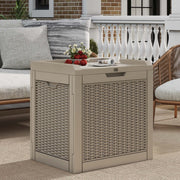 Uforic 35 Gallon Resin Outdoor Deck Box, Lockable Waterproof UV Resistant Storage Container with Rattan Textured Finish, Light Brown