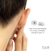 Tilo Jewelry 3 Pair set CZ Stud Earrings 14K White Gold Solitaire Round Cubic Zirconia Stud Earrings Set, 3mm 4mm 5mm, Secure Push-Backs, Unisex
