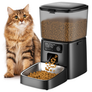 Oneisall FD-01 Automatic Cat Feeder, 3.5L Capacity, Dual Power, Stainless Steel Bowl, 6 Meals Per Day, Detachable Washable Design, Black