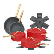 Beautiful 19917 12-Piece Ceramic Nonstick Cookware Set, Pots & Pans w/Strainer Lids, Thyme Green by Drew Barrymore
