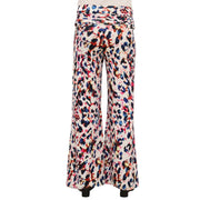 24seven Comfort Apparel Women's Cheetah Print Foldover Waist Wide-Leg Pants, Mid Rise, Pull-On, Ankle Length
