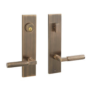 Signature Hardware EH.SSQTB.2625.10.L.ABS-NB Straight Knurled Solid Brass Entrance Door Set Lever Handle - Left Hand - No Backset - Antique Brass